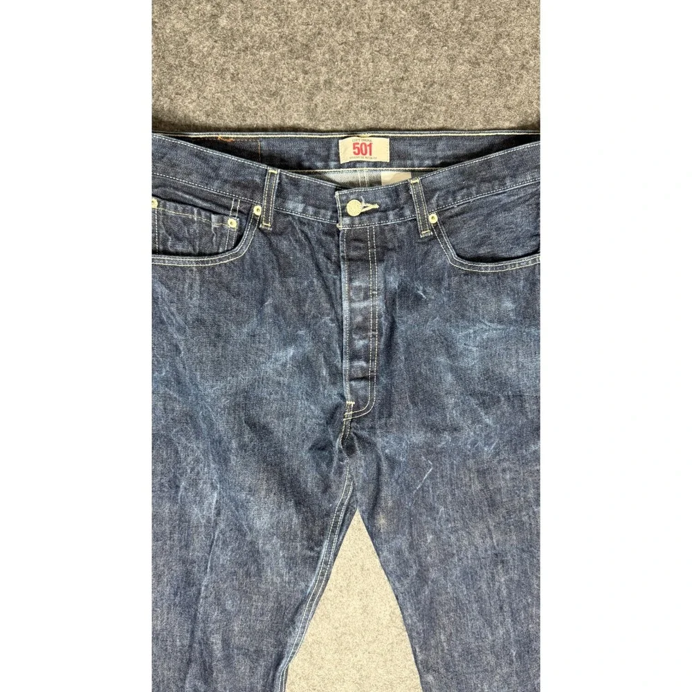 Levis‎ 501 Original Straight Leg Dark Wash Indigo Denim Button Fly Jeans 36x34
